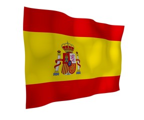 Fototapeta premium The flag of Spain. Official state symbol of the Kingdom of Spain. Concept: web, sports pages, language courses, travelling, design elements. 3d illustration