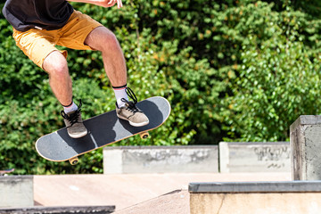 Close-up of a skateboard jump