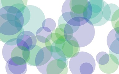 Multicolored translucent circles on a white background. Green tones. 3D illustration