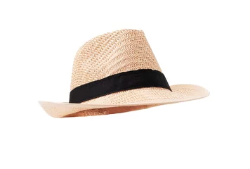 Foto op Canvas Vintage straw hat for women fashion on summer isolated on withe background with clipping path © VIEWVEAR