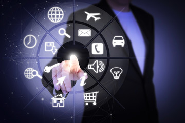 Businessman using technology digital connect of the network concept, partnership coordinate teamwork and innovation idea for work