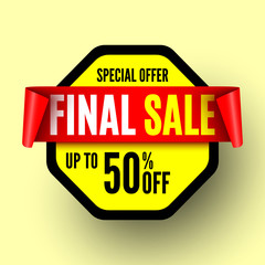 Special offer final sale banner with red ribbon. Vector illustration.