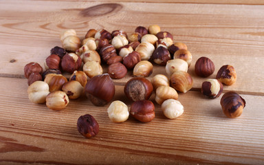 Hazelnuts on table