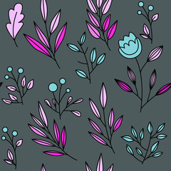 Texture with flowers and plants. Floral ornament. Original flowers pattern.
