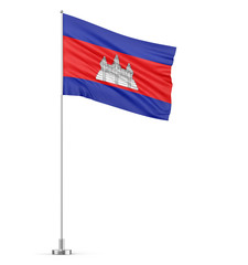 Cambodia flag on a flagpole white background 3D illustration