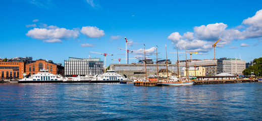 Oslo, Norway - Modern Aker Brygge borough of Oslo with yachts and piers at Oslofjord sea waterfront