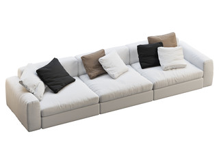 Modern modular white fabric sofa with colored pillows. 3d render.