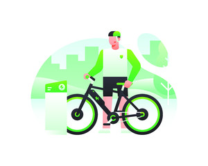 A Man Riding An Electric Bicycle Illustration Concept