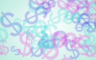 Multicolored translucent dollar signs on white background. 3D illustration