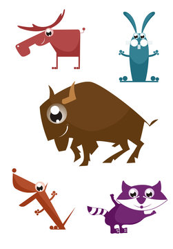 Comic cartoon funny animals illustration set for design
