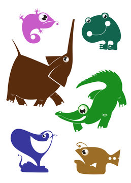 Cartoon funny animals iluustration set for design
