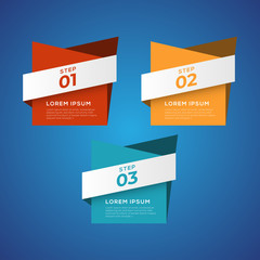 Simple infographic with 3 elements. Can be used for workflow layout, diagram, annual report, web design, flow chart and presentation.  3 options, parts, steps, processes in origami and flat style