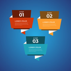 Simple infographic with 3 elements. Can be used for workflow layout, diagram, annual report, web design, flow chart and presentation.  3 options, parts, steps, processes in origami and flat style