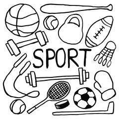 Set of vector doodle images, sport illustration.