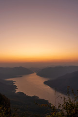 Landscape view of beautiful sunrise on big river and mountain view point