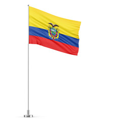 Ecuador flag on a flagpole white background 3D illustration