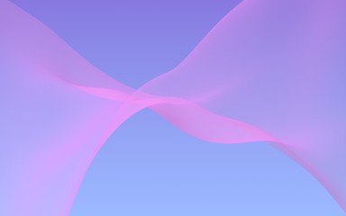 Pink wave on blue sky abstract background. Fluttering pink scarf. Waving on wind pink fabric. 3D illustration