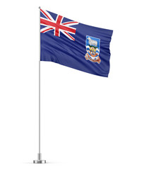 Falkland Islands flag on a flagpole white background 3D illustration