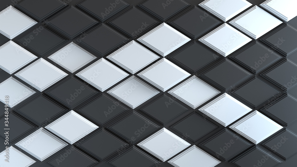 Aufkleber abstract geometric composition with a pattern of black and white glossy rhombus on black background.