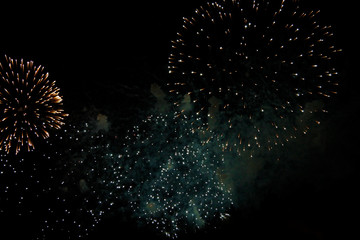 Celebration firework in the black night sky