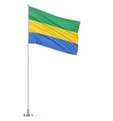 Gabon flag on a flagpole white background 3D illustration