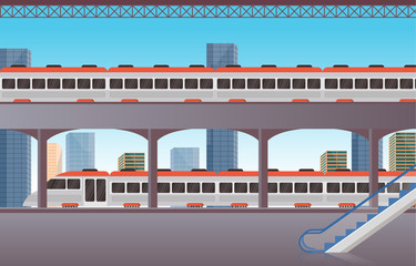 Railway Public Transport Commuter Metro Train Station Flat Illustration