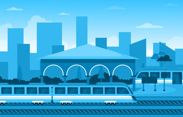 Railway Public Transport Commuter Metro Train Station Flat Illustration