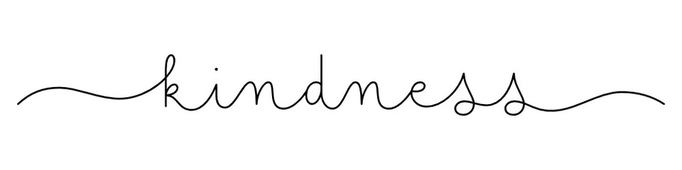KINDNESS black vector monoline calligraphy banner with swashes