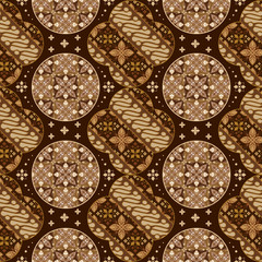 Art work of Javanese batik with beautiful motif and seamless dark brown color
