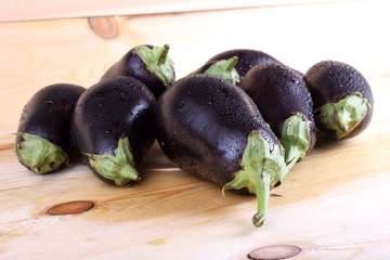 Eggplants on table