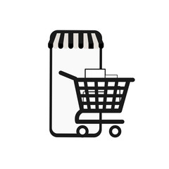 shopping app and smartphone, online payments and e-shopping Illustration. Concept Of Internet Shopping In Flat Design Style icon
