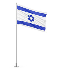 Israel flag on a flagpole white background 3D illustration