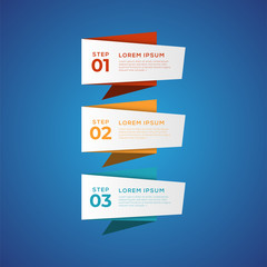 Simple infographic with 3 elements. Can be used for workflow layout, diagram, annual report, web design, flow chart and presentation.  3 options, parts, steps, processes in origami and flat style