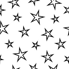 Obraz premium Seamless cute pattern with black stars on white background. Vector illustration.