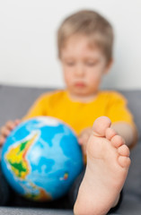 little boy, blond and planet earth, children - the future of the planet