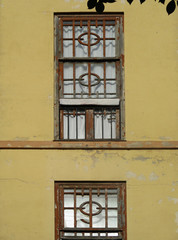 Revival guillotine windows in the city of Melilla. Spain.  