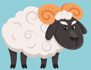 Standing male sheep. Farm animal in cartoon style.