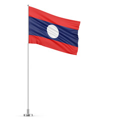 Laos flag on a flagpole white background 3D illustration