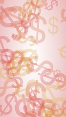 Multicolored translucent dollar signs on white background. Red tones. 3D illustration