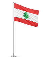 Lebanon flag on a flagpole white background 3D illustration