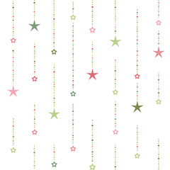 Seamless ornament with red and green dots and stars on white background. beads string with balls and stars.