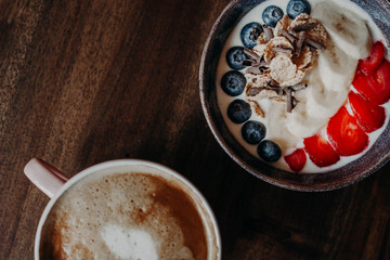 Breakfast. Coffee and yogurt