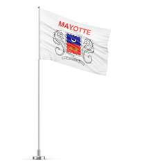Mayotte flag on a flagpole white background 3D illustration