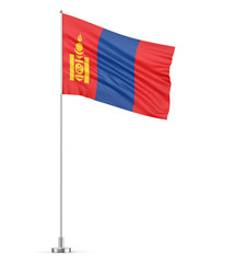 Mongolia flag on a flagpole white background 3D illustration