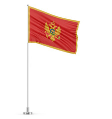 Montenegro flag on a flagpole white background 3D illustration