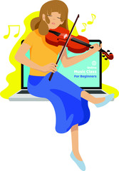 A Woman teaching  violin in online class illustration