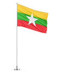 Myanmar flag on a flagpole white background 3D illustration