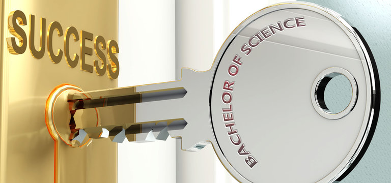 Bachelor Of Science And Success - Pictured As Word Bachelor Of Science On A Key, To Symbolize That Bachelor Of Science Helps Achieving Success And Prosperity In Life And Business, 3d Illustration