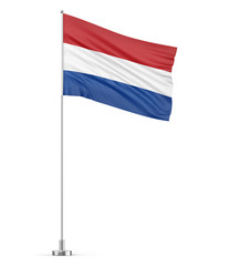 Netherlands flag on a flagpole white background 3D illustration