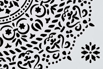 Motif graphique design arabesque découpe noir sur fond blanc